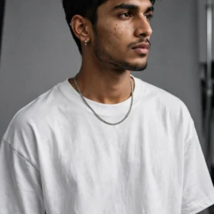 Home ZIPIB white oversized t-shirt on model, side profile view