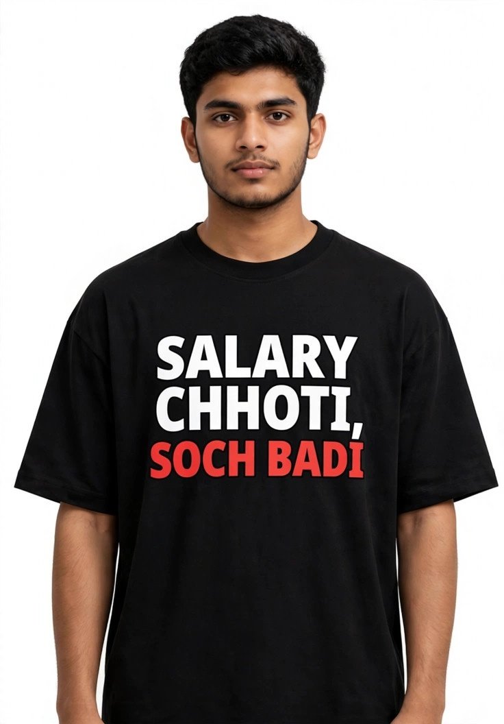 salary chhoti oversized black front ZIPIB Salary Chhoti Soch Badi black oversized t-shirt, front view