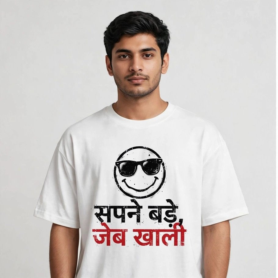 sapne bade oversized white front (1) ZIPIB Sapne Bade Jeb Khali white oversized t-shirt, front view